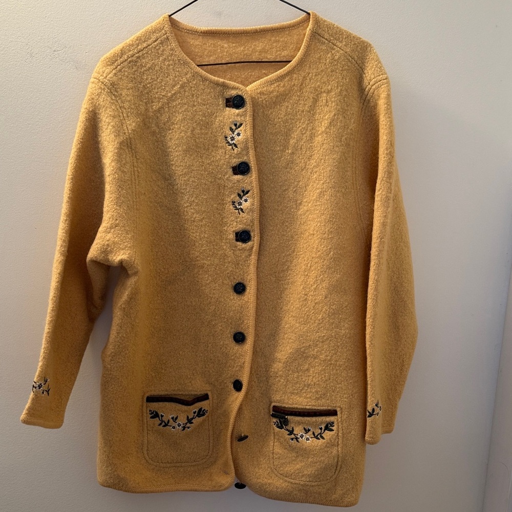 Yellow Embroidered Women's wool Sweater